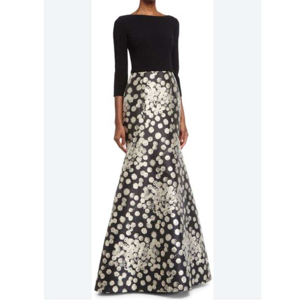 Womens Theia Ball 3/4 Sleeve Mermaid Ball Gown Black and Silver Size 10 EUC!